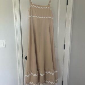 Beige Maxi Dress with White Trim